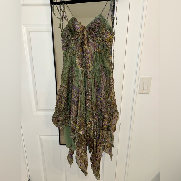 Dresses & Skirts - Vintage 90s silk paisley green fairy dress